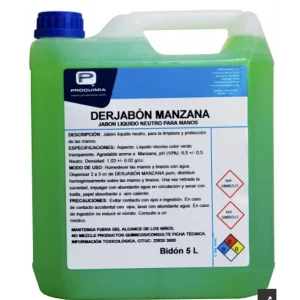 Derjabón Manzana Proquimia bidón 5 L jabón líquido pH neutro aroma manzana para lavado profesional de manos.