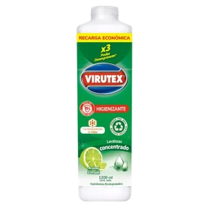 Virutex Lavaloza Higienizante 1200 ml con nanopartículas de cobre para limpieza profunda de vajilla.